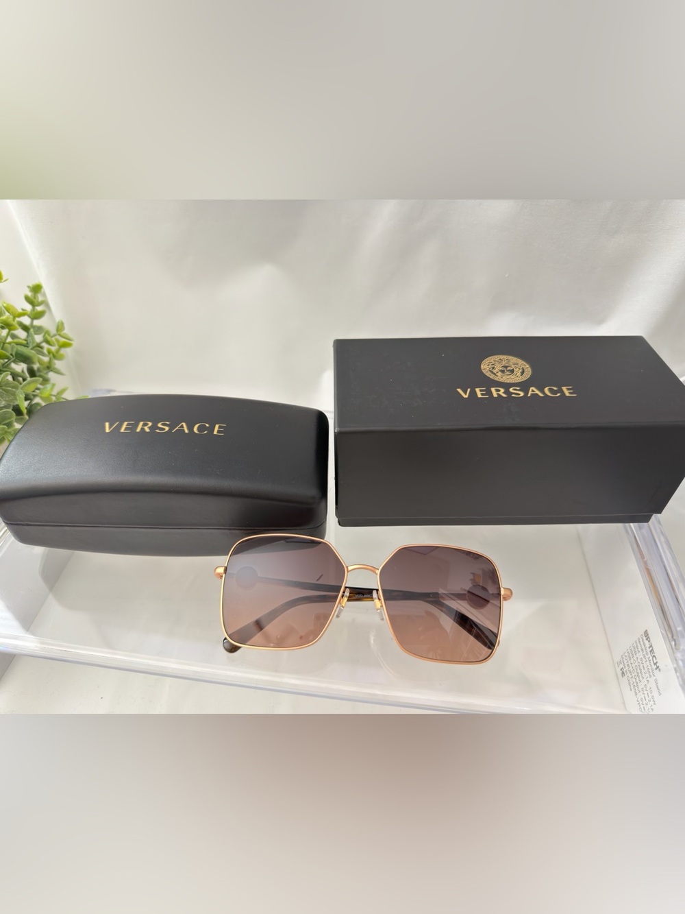 Versace Gold Frame Sunglasses with Brown Gradient Lenses